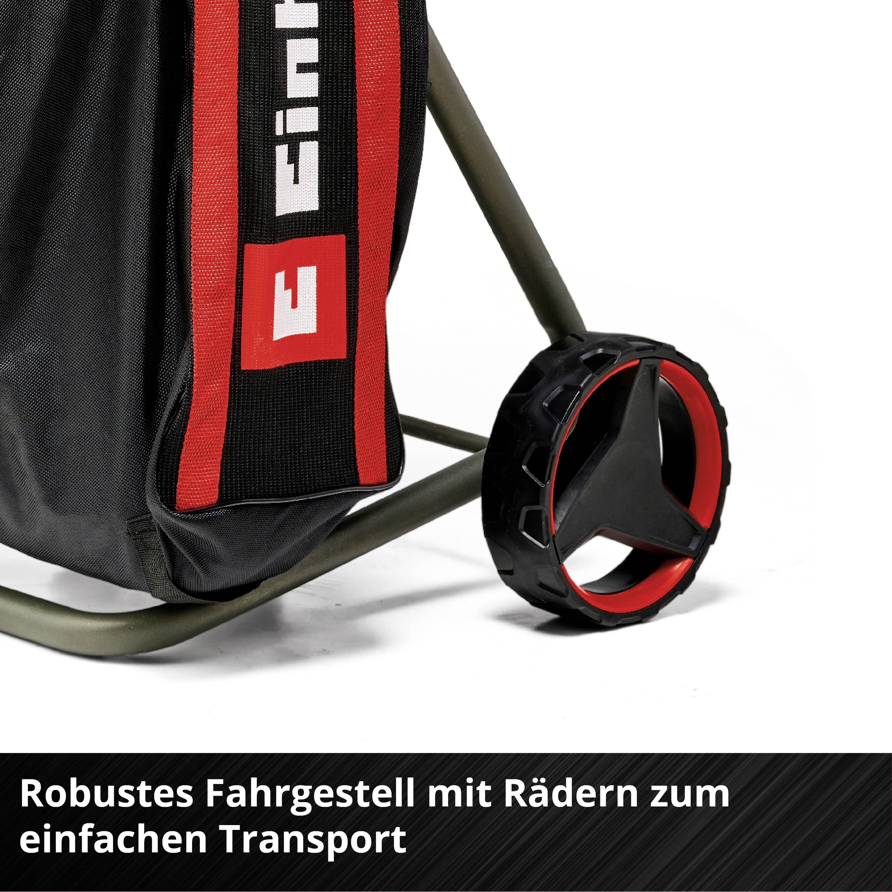 Einkaufswagen mit robustem Gestell und großen Rädern, geeignet für einfachen Transport.