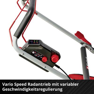 Roter und schwarzer Antrieb mit variabler Geschwindigkeitsregulierung, Teil eines Fitness- oder Outdoorgeräts.