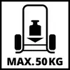 'Max. 50 kg Gewichtsbeschränkung' steht auf einem Schild mit Symbol eines Wagens, der ein Gewicht zeigt.