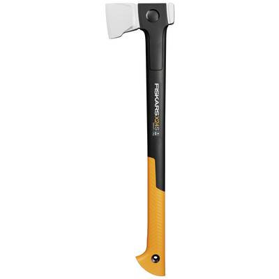 Eine Axt mit schwarzem Griff und orangefarbenem unteren Teil. Sie wird oft zum Holzspalten verwendet.