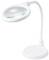 Weiße Tischlupe mit flexiblem Arm und großem runden Glas, ideal zum Vergrößern kleiner Details bei Naharbeiten.