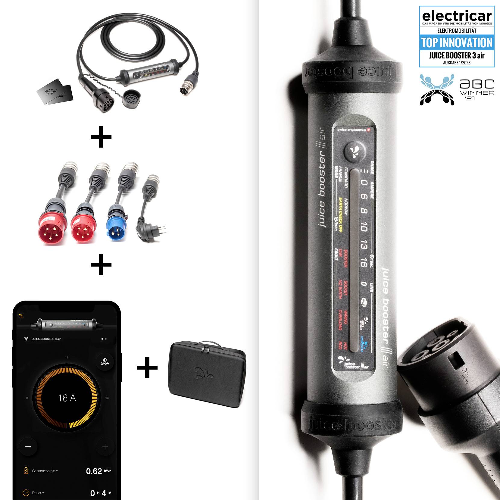 juice technology JUICE BOOSTER 3 air, Traveller Set | CH Mobile Ladestation Typ 2 Mode 2 16 A 11 kW App-11