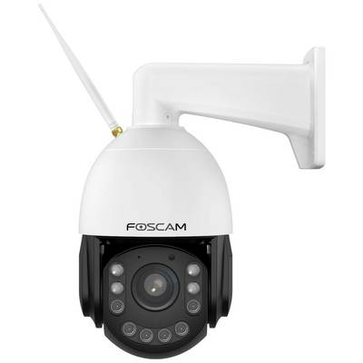Überwachungskamera an einer Wandhalterung, mit Antenne und mehreren LEDs vorne, von der Marke Foscam.