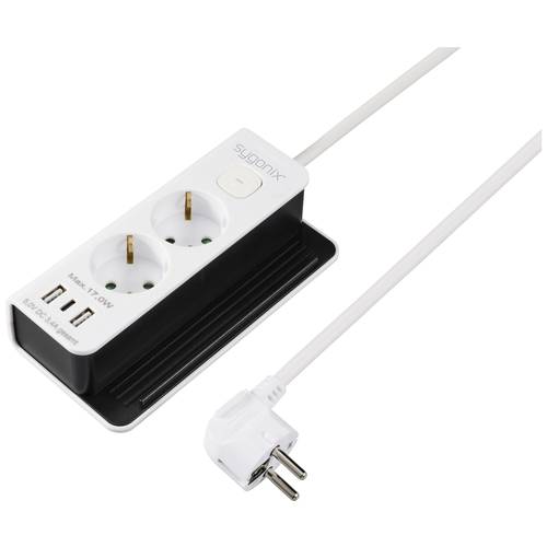 Sygonix SY-6118232 Tischsteckdose 2fach Weiß, Schwarz Schutzkontakt 1 St.