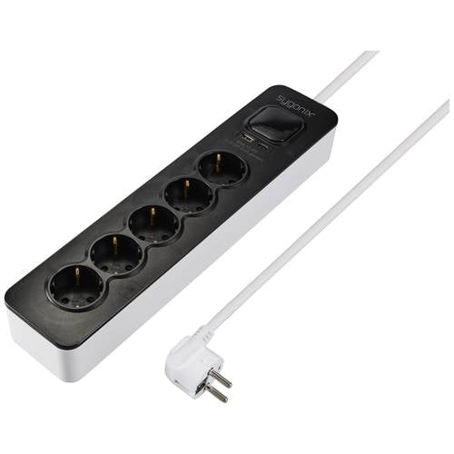 Sygonix SY-6118234 Steckdosenleiste mit Schalter 5fach Schwarz, Weiß Schutzkontakt 1 St.
