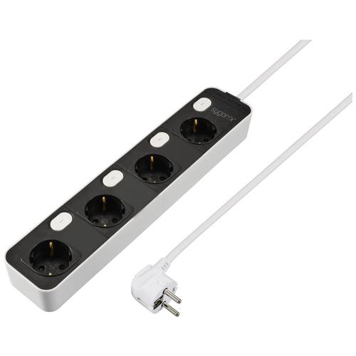 Sygonix SY-6118236 Steckdosenleiste mit Schalter 4fach Schwarz, Weiß Schutzkontakt 1 St.