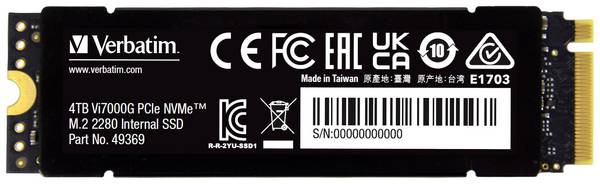 Verbatim Vi7000G NVMe M.2 SSD - 4TB, integrierter Kühlkörpe 49369