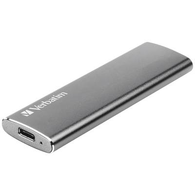 Schlanker, silberner externer SSD-Speicher mit USB-C-Anschluss, auf dem 'Verbatim'-Logo sichtbar ist. Ideal für schnelle Datenübertragung.