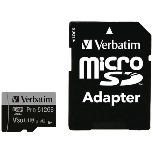 Verbatim Pro microSDXC-Karte 512 GB UHS-Class 3 4K-Videounterstützung, A2-Leistungsstandard, inkl. SD-Adapter, stoßsiche...