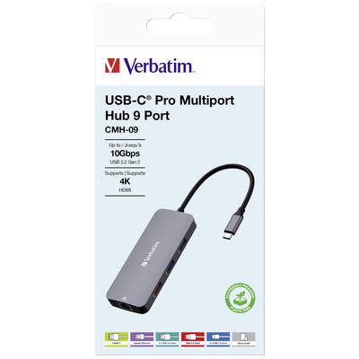 Verbatim 32152 USB-Hub 9 Port HDMI®, microSD, RJ45, SD, USB-A (USB 3.2 Gen 1), USB-A (USB 3.2 Gen 1), USB-A (USB 3.2 Gen-7