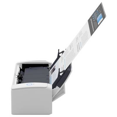 Ein Drucker druckt gerade ein Dokument, wobei das Papier mit Text und Grafiken zur Hälfte aus der Maschine herausragt.