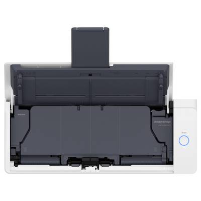 'Ricoh ScanSnap IX-1600' Scanner mit geöffnetem Papierfach, Einzugsbereich und Bedienungstaste auf der rechten Seite sichtbar.