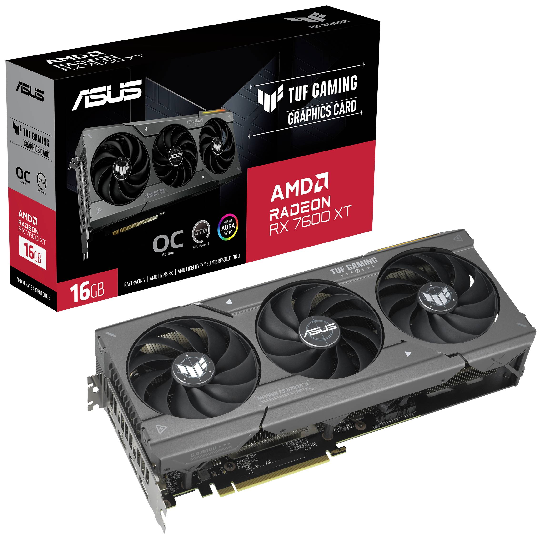 Asus AMD Radeon RX 7600 XT Videokaart TUF Gaming OC Edition 16 GB GDDR6-RAM PCIe x16 HDMI, DisplayPort AMD FreeSync