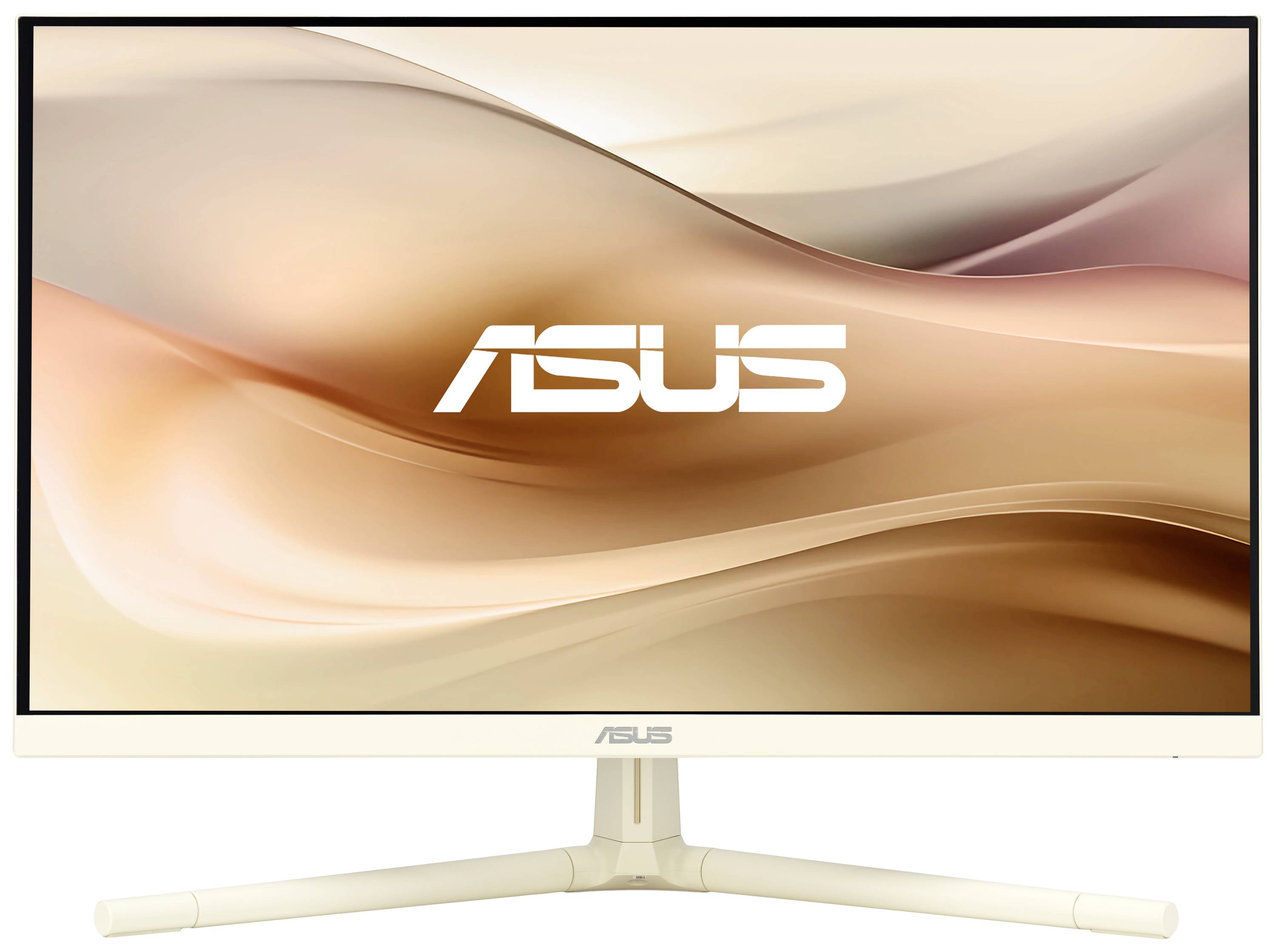 Ein ASUS-Computermonitor mit einem schlanken Design und einem großen Bildschirm, der auf einem stabilen Standfuß steht.