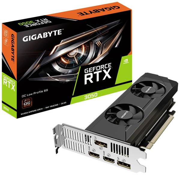 Gigabyte Grafikkarte Nvidia GeForce RTX 3050 Low Profile 6 GB GDDR6-RAM PCIe x16 DisplayPort, HDMI® Low Profile, Übertaktet / Overclocked