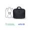 'Schwarze Laptoptasche aus 12 recycelten Plastikflaschen. Texte: "Sustainable & Responsible", "amfori", "Trade with purpose".'