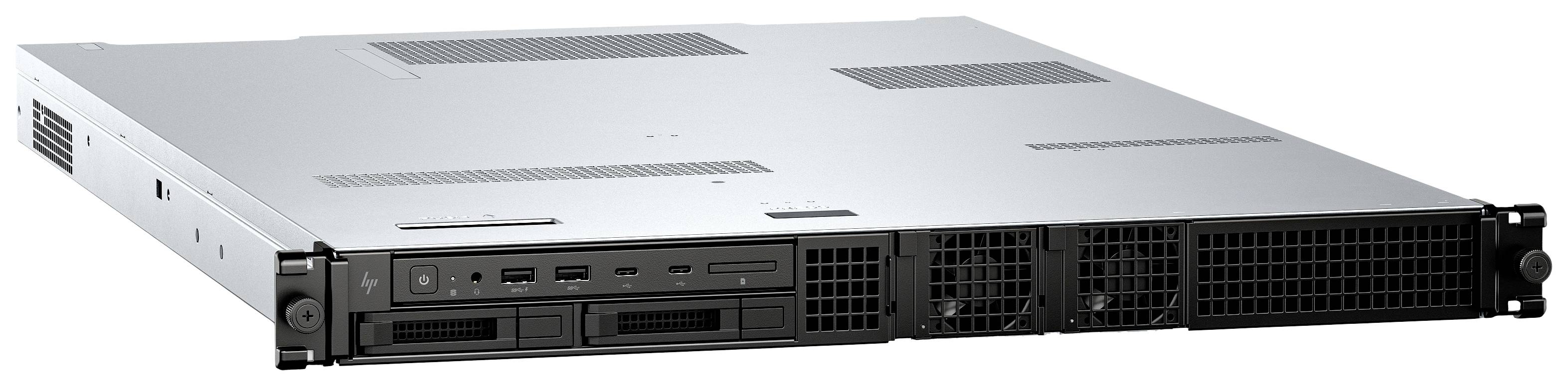 Ein silberfarbener Rack-Server mit Lüftern vorne, mehreren Ports und Laufwerksschächten an der Front. Geeignet für Rechenzentren.