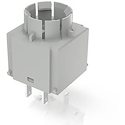 Ein grauer, zylindrischer Schalter mit länglichen, metallischen Kontakten an der Unterseite, möglicherweise für elektronische Geräte geeignet.