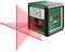Ein grüner Bosch Quigo Plus Laser-Wasserwaage projiziert ein rotes Kreuzlinien-Lasersystem, das für präzise Ausrichtung sorgt.
