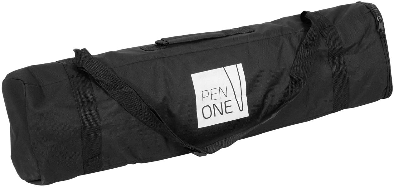 Schwarze Tragetasche mit Tragegriffen und weißem Logo 'PEN ONE'.