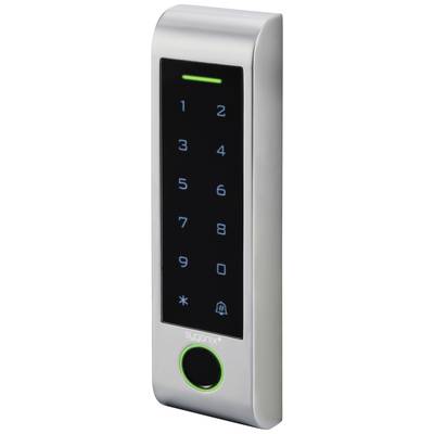 Elektronisches Türschloss mit Zahlentasten 0–9, Stern, Glockensymbol und Fingerabdruckscanner. Marke 'sygonix'.