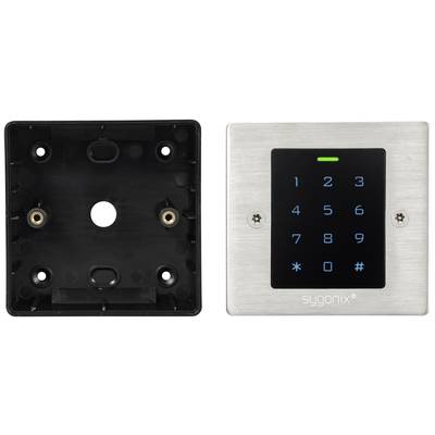 'Wandtastatur mit Touchscreen-Nummernfeld und Metallabdeckung, daneben eine leere schwarze Halterung.'