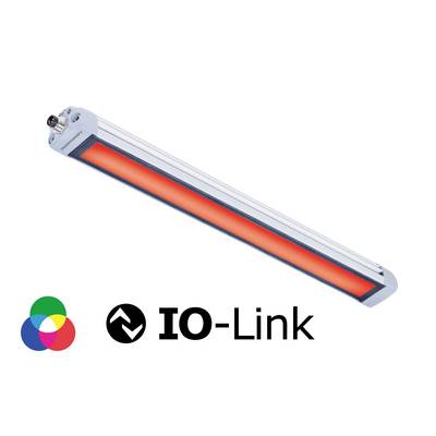 Eine längliche Lampe mit rotem Licht; daneben ein buntes Kreissymbol und der Text 'IO-Link'.