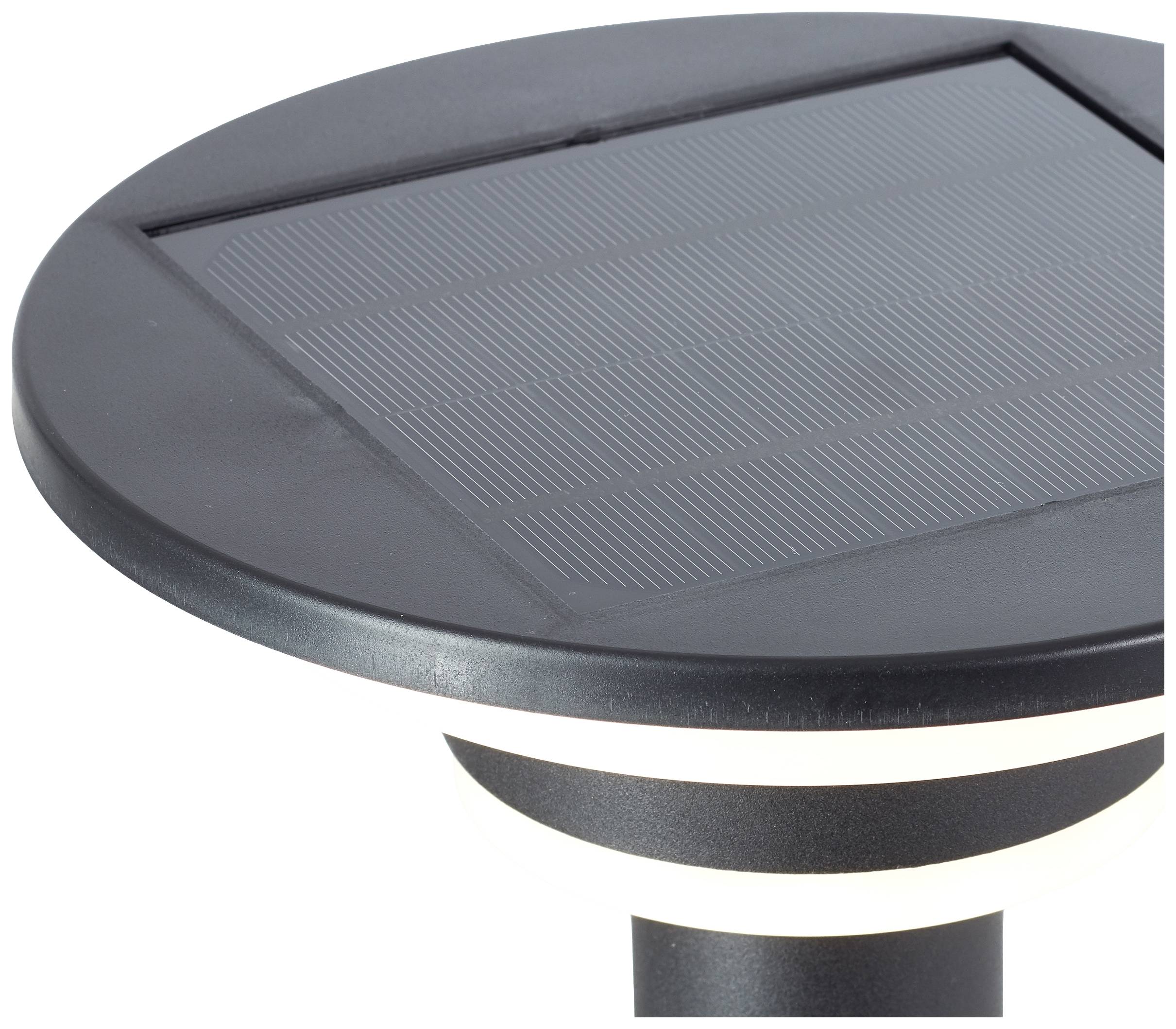 Eine runde Solarlampe mit integriertem Solarpanel auf der Oberseite zum Sammeln von Sonnenenergie.