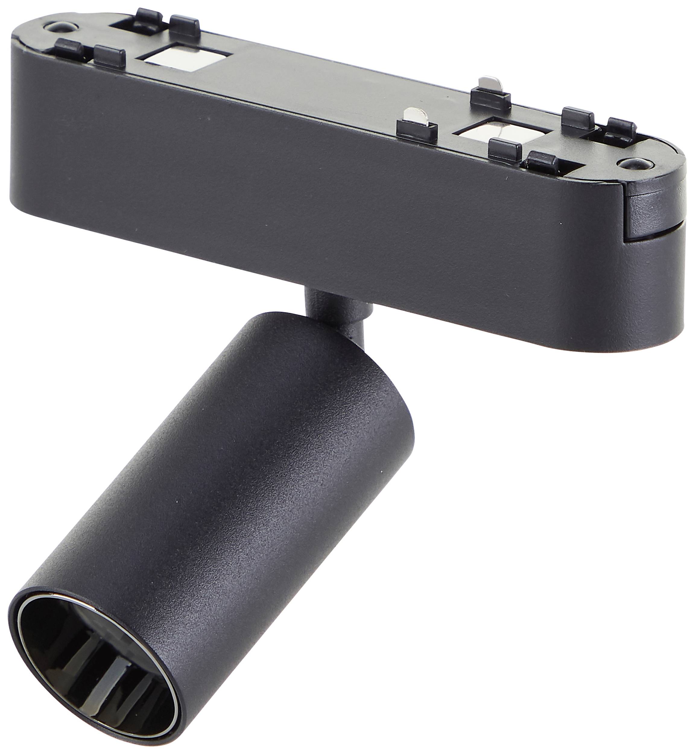 Schwarzer zylindrischer Scheinwerfer mit verstellbarem Kopf, geeignet zur Wandmontage und für präzise Beleuchtung.