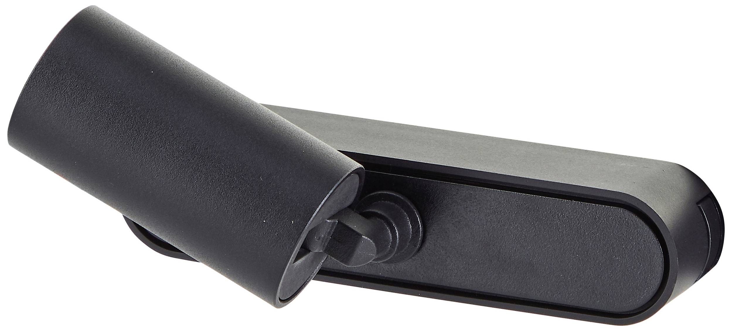 Schwarzer, moderner Wandstrahler mit verstellbarem zylindrischem Kopf, geeignet zur gezielten Beleuchtung von Objekten oder Bereichen.