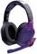 Ein futuristisch gestaltetes Gaming-Headset mit violetten Akzenten und Mikrofon.