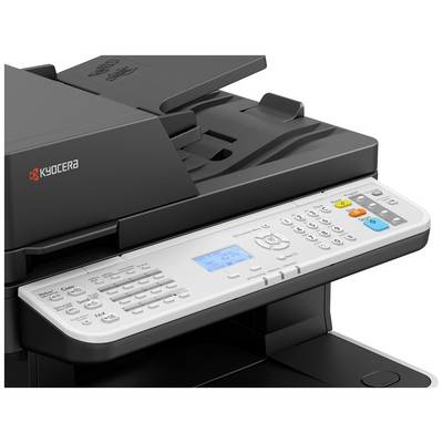 Ein Multifunktionsdrucker mit zahlreichen Tasten und einem kleinen Display auf der Bedienfeldoberfläche; Marke Kyocera.