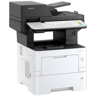 Ein schwarz-weißer Multifunktionsdrucker mit Bedienfeld oben. Geeignet für Büroanwendungen wie Drucken, Scannen und Kopieren.