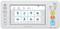 Multifunktionales Drucker-Display mit Optionen wie 'Kopieren', 'Senden' und 'Fax'. Große Buttons und Navigationstasten rechts.
