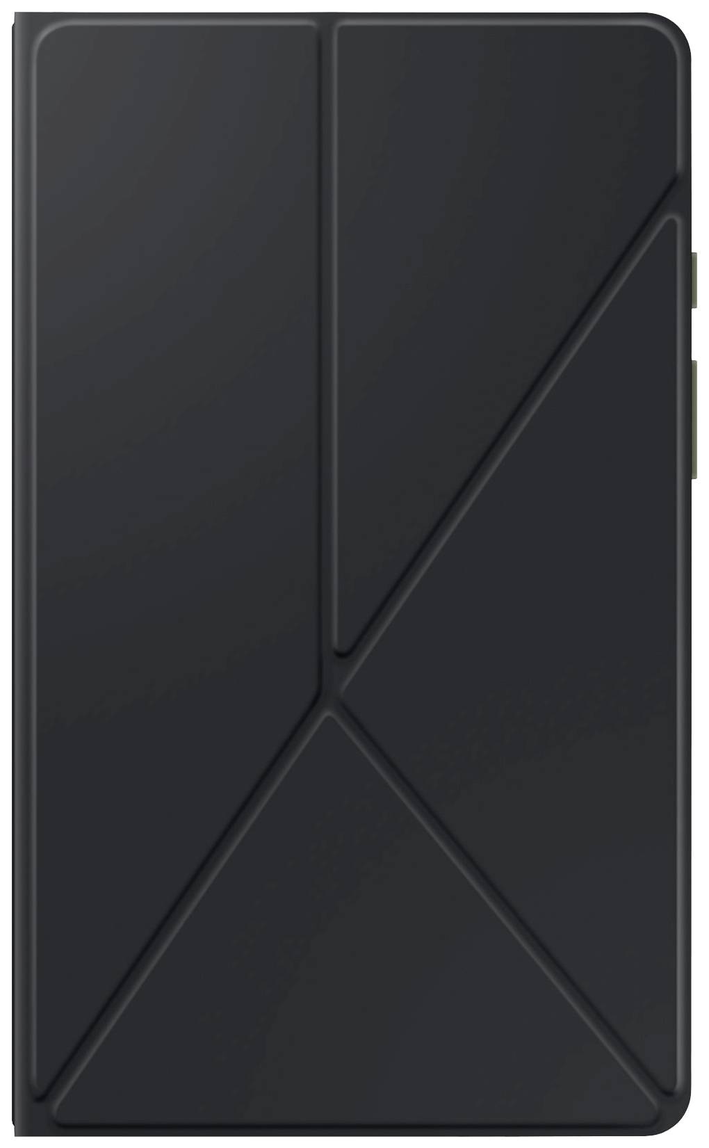 Schwarzes, rechteckiges Tablet-Cover mit geometrischem Design und klaren Linien, geeignet zum Schutz und als Ständer.