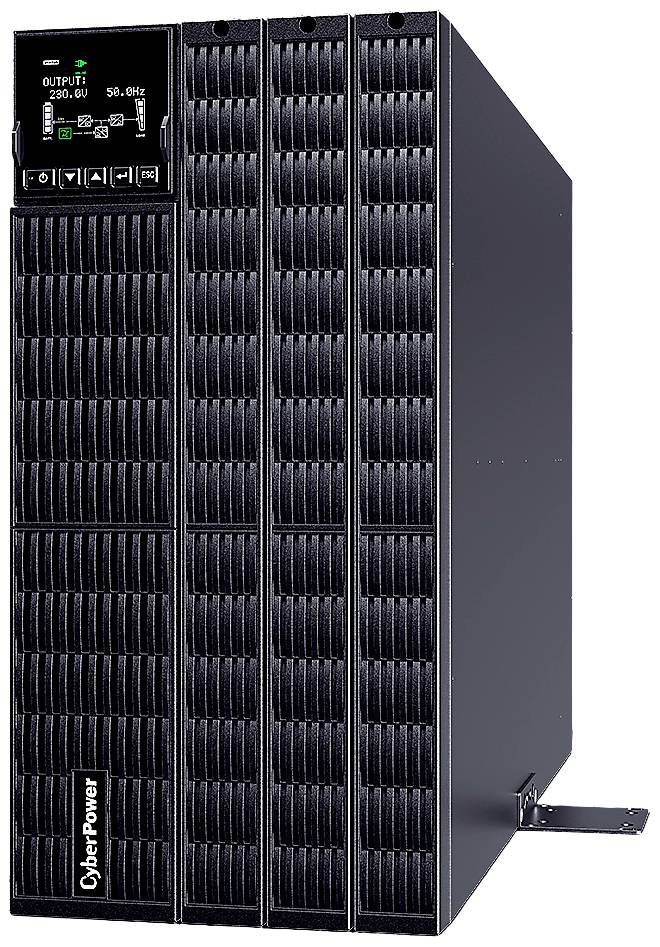 Ein schwarzes USV-Gerät (Unterbrechungsfreie Stromversorgung) mit der Aufschrift 'CyberPower' an der Vorderseite.
