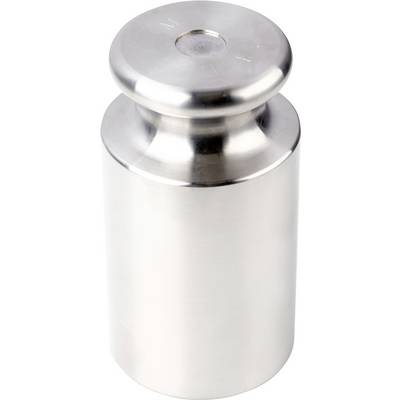 Ein glänzendes, silbernes Gewicht aus Metall, zylinderförmig mit glattem Finish, verwendet zum Kalibrieren von Waagen.