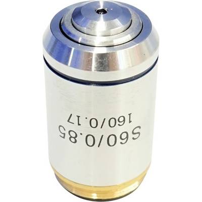 Metallisches Mikroskopobjektiv mit Aufschrift '160/0,17' und 'S 0.65/0.85', geeignet für präzise Vergrößerungen in wissenschaftlichen Anwendungen.