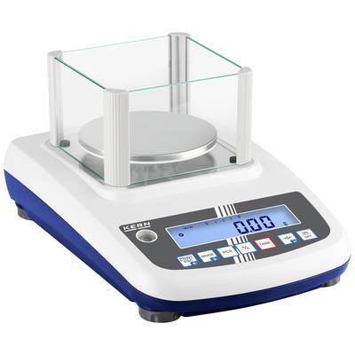 Elektronische Präzisionswaage mit digitalem Display. Zeigt ein Gewicht von 0,00 Gramm an. Glaswände umgeben die Waagschale.