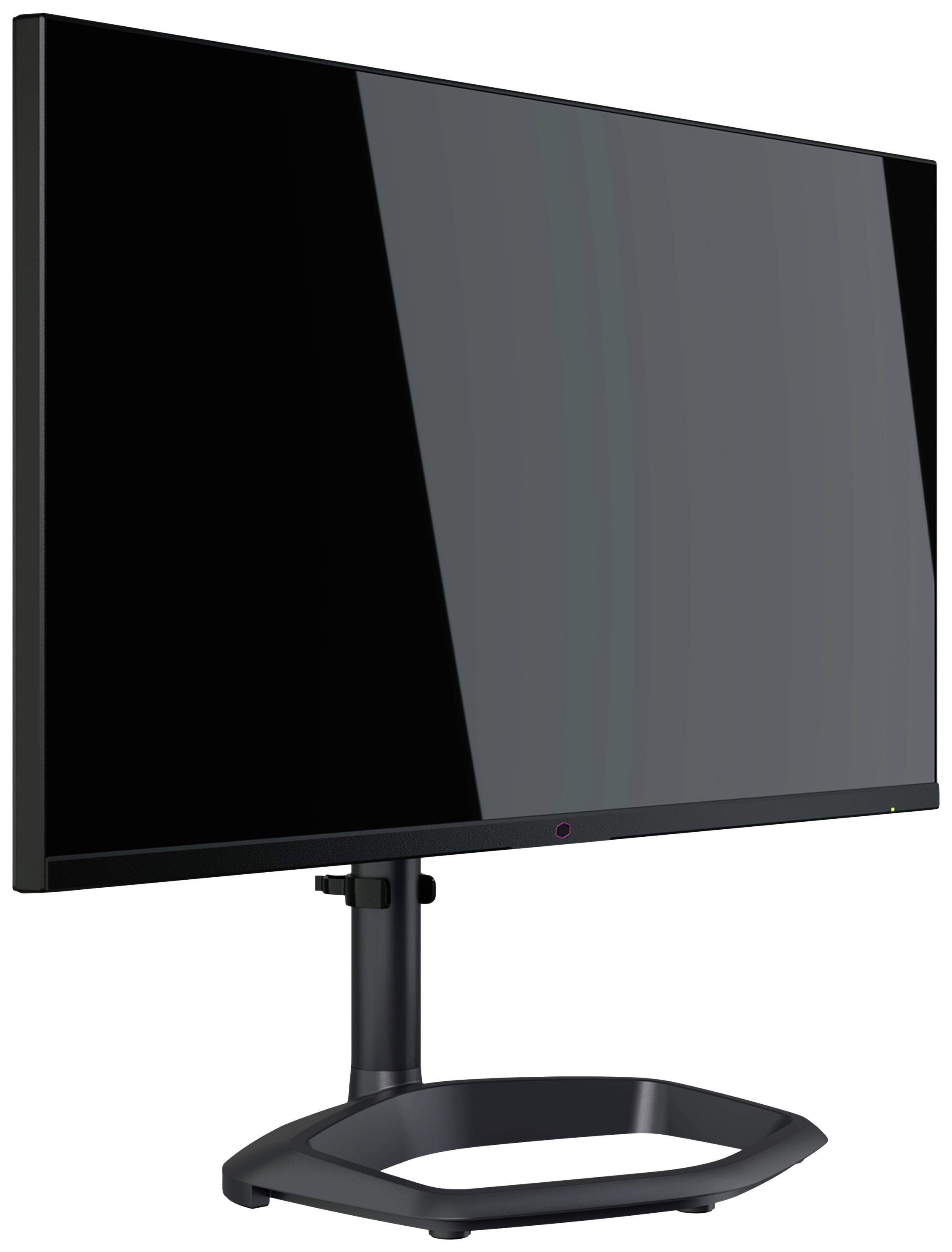 Ein moderner Computermonitor mit schlankem Design und dünnem Rahmen, auf einem schwarzen, stabilen Standfuß montiert. Ideal für Büroumgebungen.
