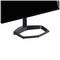 Ein schlanker, moderner Computermonitor mit schwarzem Rahmen und stabilem, ovalem Standfuß, auf einem weißen Hintergrund.