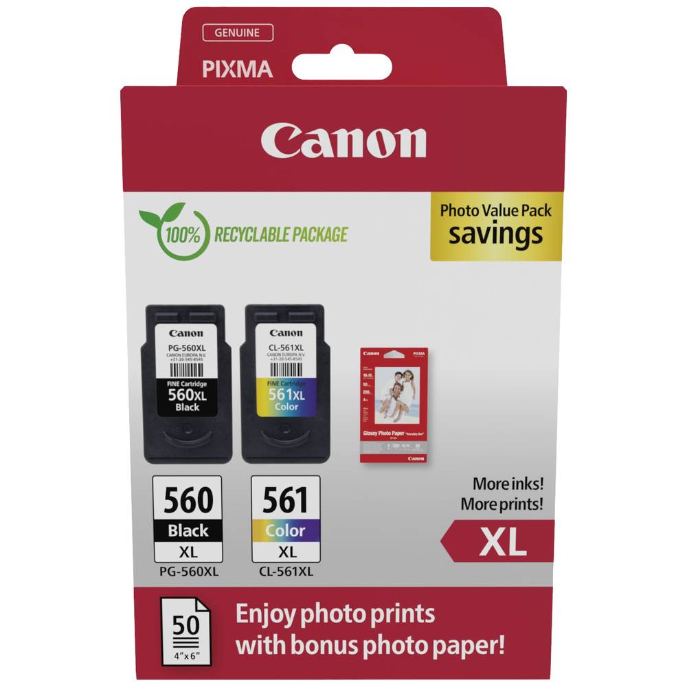 Canon Inktcartridge PG-560XL-CL-561XL Photo Value Pack Origineel 2-pack Zwart, Cyaan, Magenta, Geel 