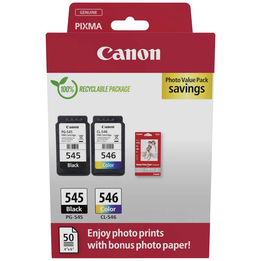 Canon Inktcartridge PG-545-CL-546 Value Pack Origineel 2-pack Zwart, Cyaan, Magenta, Geel 8287B008