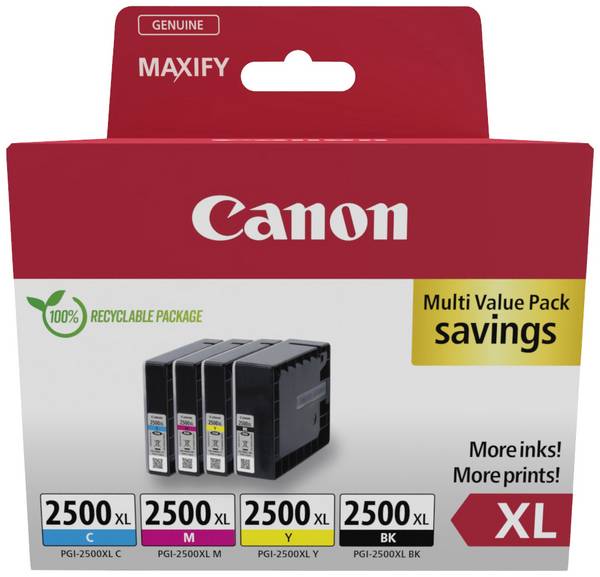 Canon Druckerpatrone PGI-2500 XLBKCMY Original Kombi-Pack Schwarz, Cyan, Magenta, Gelb 9254B010