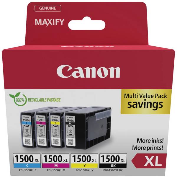 Canon Druckerpatrone PGI-1500 XLCMYBK Original Kombi-Pack Schwarz, Cyan, Magenta, Gelb 9182B010