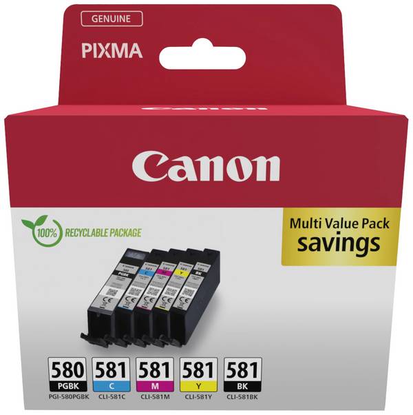 Canon Druckerpatrone PGI-580 CLI-581 Original Kombi-Pack Schwarz, Schwarz, Cyan, Magenta, Gelb 2078C007