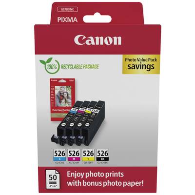 'Canon PIXMA' Tintenpatronen-Set, fünf Farben, inklusive Bonus-Fotopapier. Verpackung zu 100 % recycelbar.