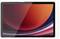 Ein Tablet mit einem bunten Display, das abstrakte Formen zeigt. Die Farben im Bild sind überwiegend Rot- und Blautöne.