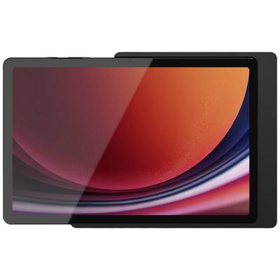 Ein Tablet mit einem dynamischen, abstrakten Hintergrundbild in Rot- und Orangetönen wird gezeigt.
