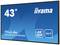 43-Zoll-Bildschirm von iiyama, Modell 'ProLite LH4341UHS-B2', zeigt '4K UHD' und '24/7'-Betriebshinweise auf blauem Hintergrund.